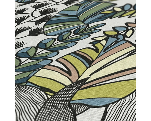 Close-up van een gestructureerd behang met plantenmotief