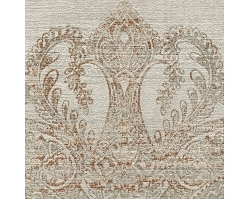 Detailopname van een beige vliesbehang met ornamenten