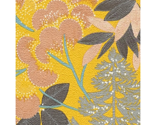 Behang met bloem-, blad- en boommotief