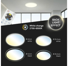 LED plafondlamp met afstandsbediening, kleurtemperatuur instelbaar van 2700 tot 6500 Kelvin, backlight effect, diameter 42 centimeter en 29,3 centimeter, frame in zwart en wit