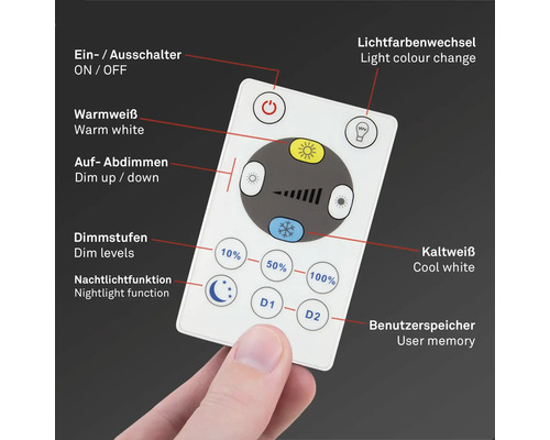 Witte afstandsbediening voor lampen voor het regelen van lichtkleur, helderheid en meer