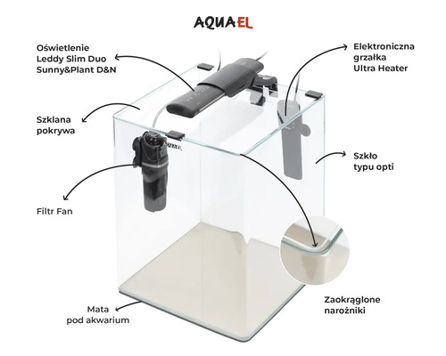 Compleet glazen aquarium met verlichting, verwarming en filter