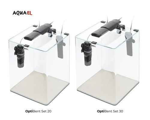 Twee Aquael OptiBent aquariumsets met filter en verlichting