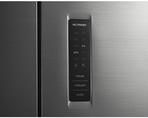 Close-up van het bedieningspaneel van een koelkast met temperatuurinstellingen en modi