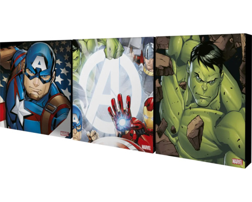 Driedelige muurdecoratie met stripfiguren van de Avengers