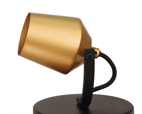 Goudkleurige lamp met zwarte voet voor binnenverlichting