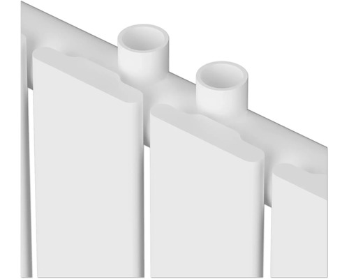 Detailopname van een radiator met verticale radiatorbuizen.