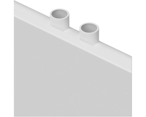 Close-up van een radiator met twee aansluitingen
