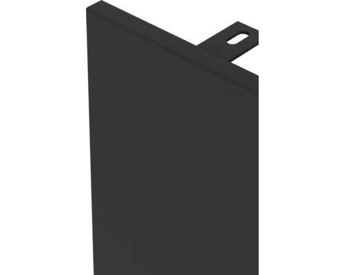 Detailweergave van een zwarte plaat met montagebeugel