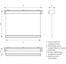 Technische tekening van een rolgordijn met afmetingen