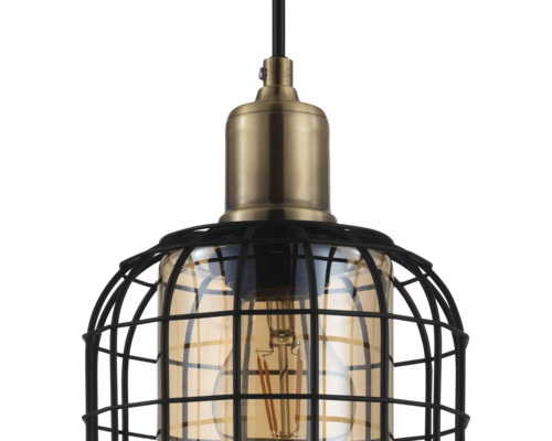 Hanglamp met kooiklampenkap en gloeilamp