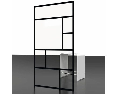 Ruimteverdeler met verschillende rechthoekige vlakken en een kruk