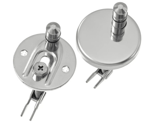 Twee metalen toiletbrilbevestigingen