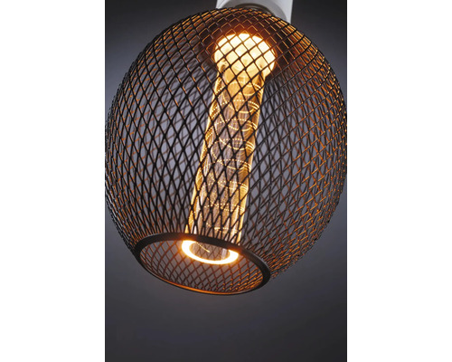 Hanglamp met zwart metalen raster en lichtbron