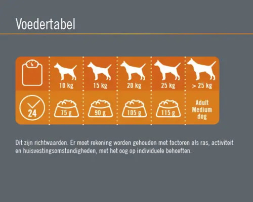 Voedingstabel voor honden met gewichtsaanbevelingen