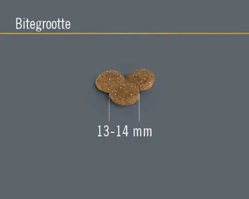 Hond droogvoer hapgrootte 13 tot 14 millimeter