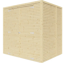 Houten tuinhuis met lameldesign en dubbele deur