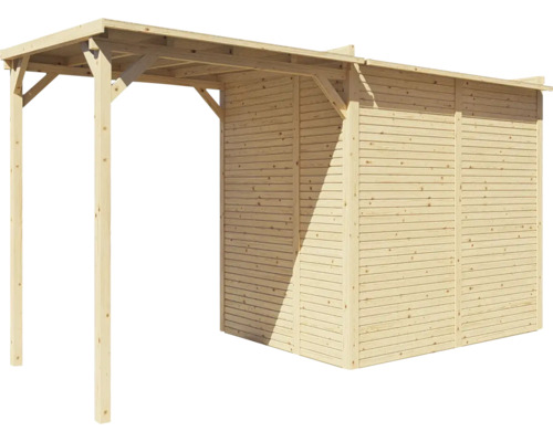 Houten schuilplaats met overkapping en zijwanden