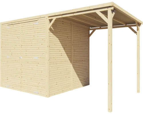 Houten garage met aangebouwde carport