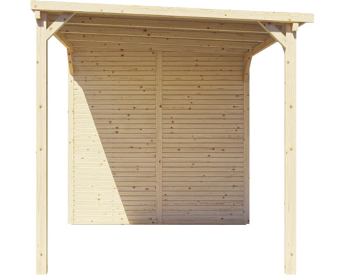 Houten schuilplaats met dak en achterwand