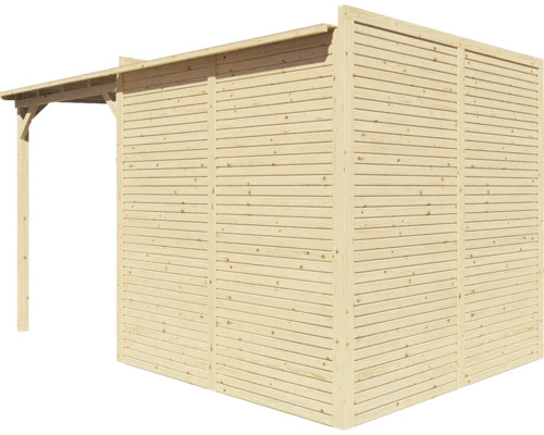 Houten paviljoen met lattenwanden