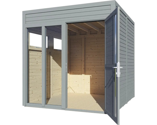 Modern tuinhuis met schuifdeur en dubbele deur van hout