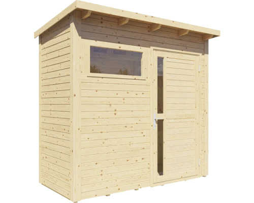 Houten tuinhuis met raam en deur