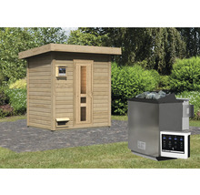 Houten sauna met saunakachel en bediening