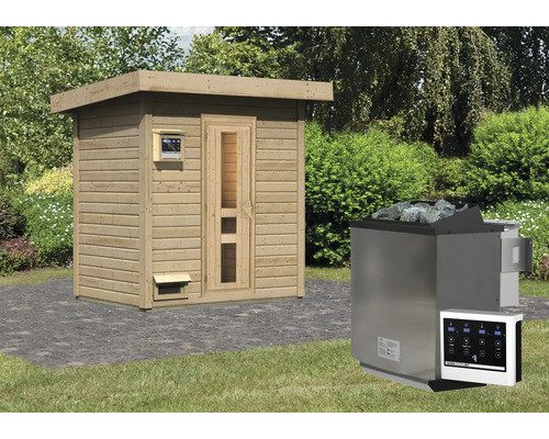 Houten sauna met saunakachel en bediening