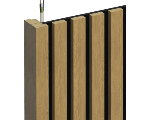 Houten panelen met stroomkabel