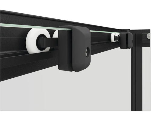 Detailopname van een douchecabine met rolgeleiding