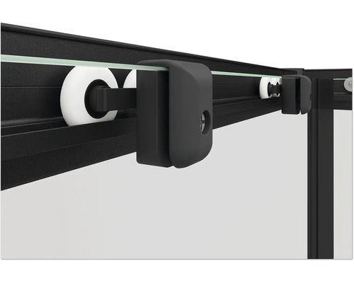 Detail van rolgeleiding van een douchecabine