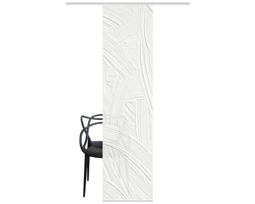 Schuifgordijn met penseelstreekmotief en zwarte stoel