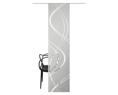 Schuifpaneel met abstract patroon en een gesuggereerd silhouet van een stoel.