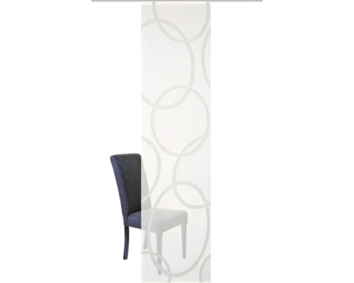 Schuifgordijn met cirkelmotief en stoel