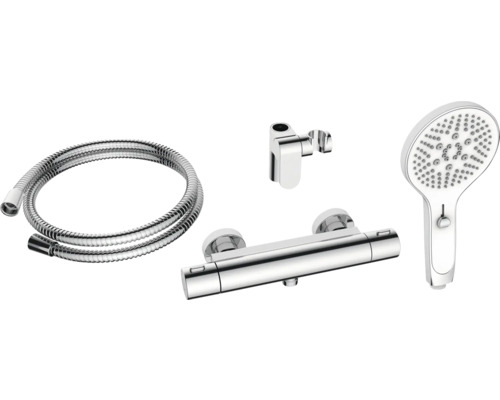 Douchegarnituur met doucheslang, thermostatische kraan, douchehouder en handdouche