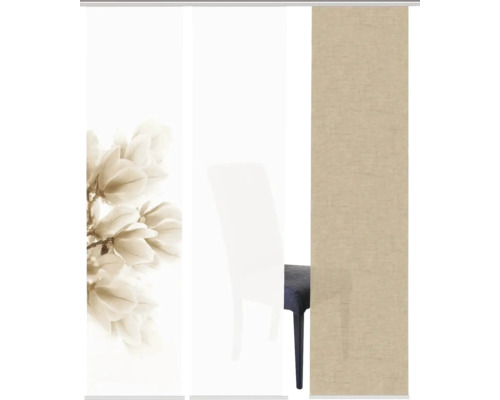 Schuifgordijn met bloemmotief en effen design voor raamdecoratie