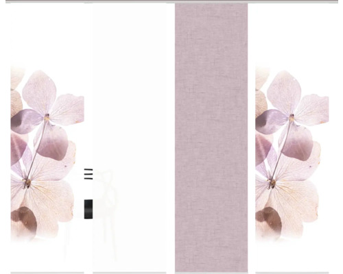 Schuifgordijn met bloemmotief en linnen inzet