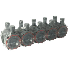 Vijf grijze watercomputers in plastic verpakking