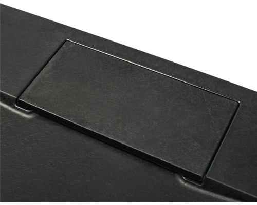 Detailopname van een verzonken, rechthoekig tafelcontactdoos.