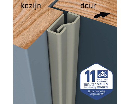 Afbeelding van een deurkozijn met een veiligheidscertificaat.