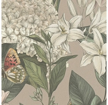 Behang met bloemen- en vlindermotief