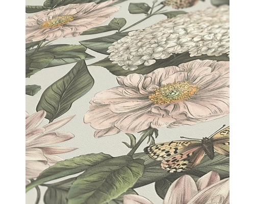 Behang met bloemen en vlinders