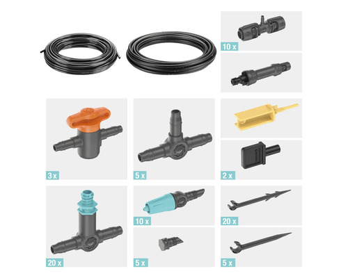 Irrigatieset met slangen, verbindingsstukken en regelaars voor tuinirrigatie