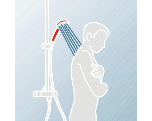 Illustratie van een douche gericht op een persoon.