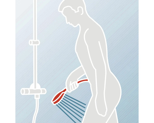 Illustratie van een persoon die een handdouche gebruikt