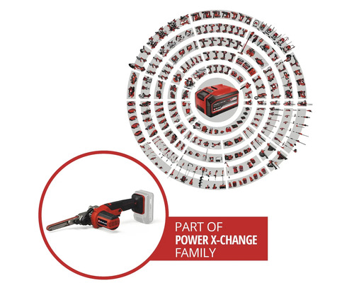Einhell Power X-Change accu familie met accu bandschuurmachine en assortiment diverse gereedschappen
