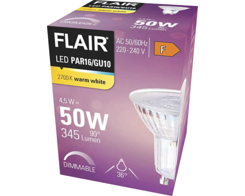 Verpakking van een dimbare Flair LED PAR16 GU10 lamp
