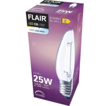 Verpakking van een dimbare Flair LED lamp C35 met E27 fitting, 4000 Kelvin, koel wit