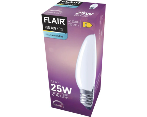 FLAIR LED lamp C35/E27, koud wit, dimbaar